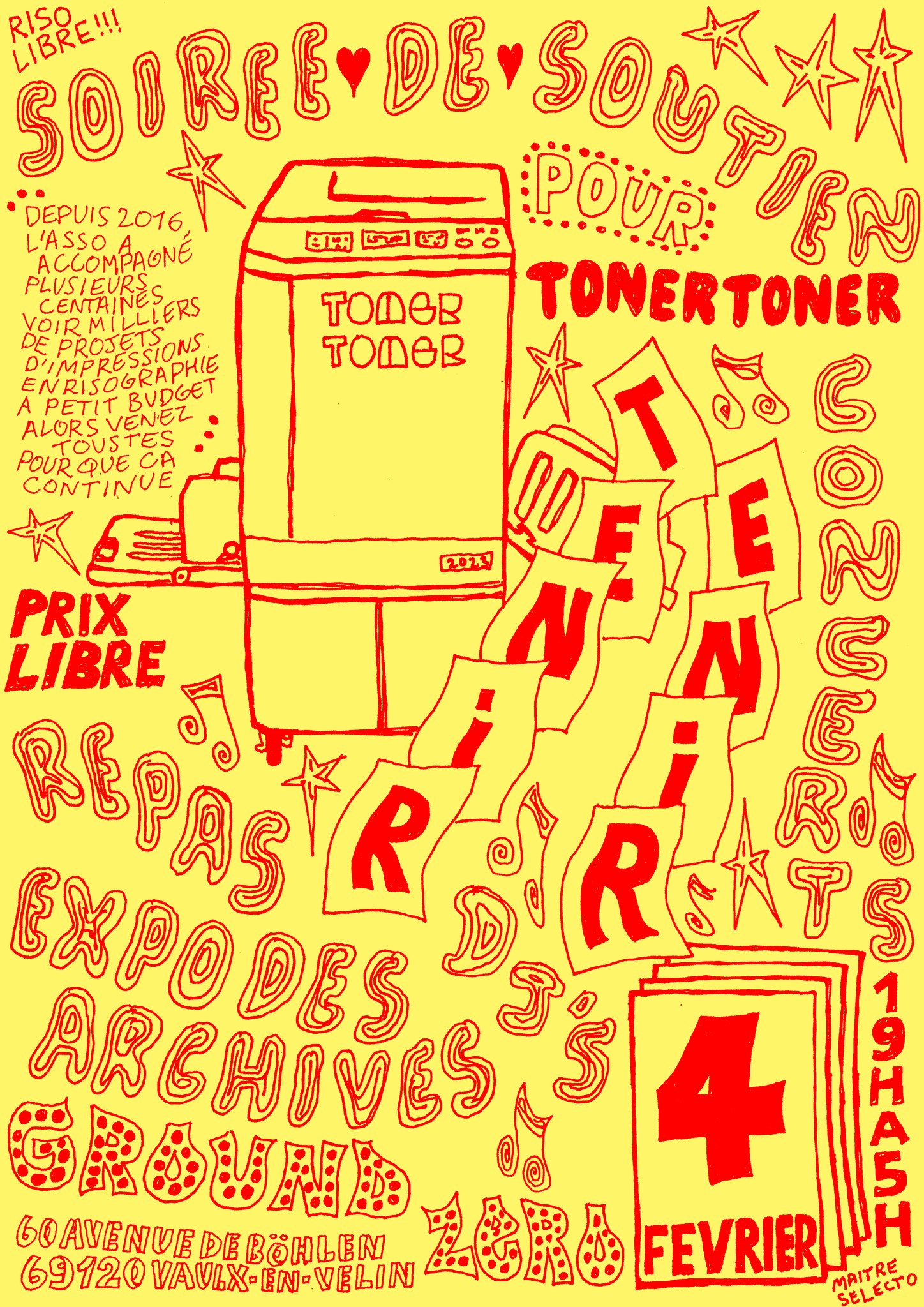 Affiche de soirée de soutien Toner Toner