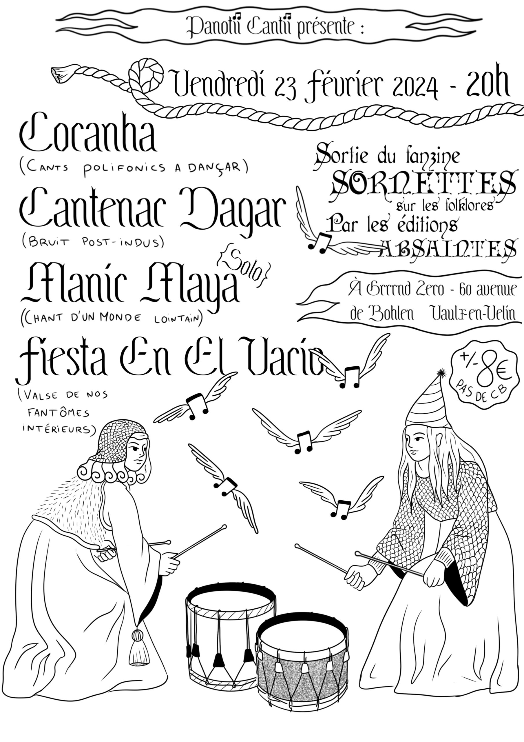 Affiche 23 Fevrier Cocahna + Fiesta en El Vacio + Cantenac Dagar + Manic Maya